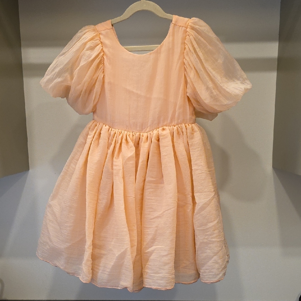 Peach Puff-Sleeve Kids Dress